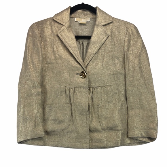 Michael Kors Gold Linen Jacket Blazer - Picture 2 of 7